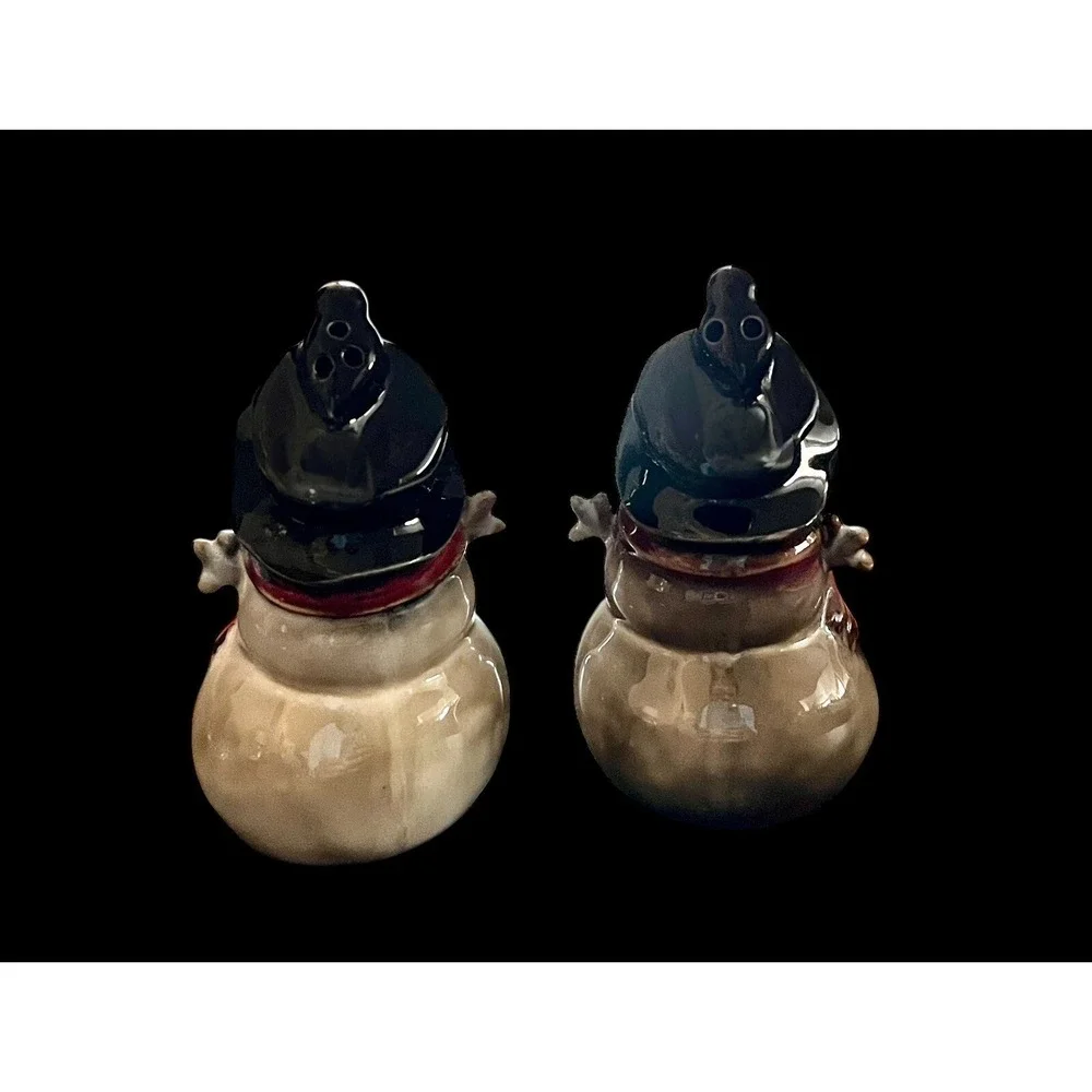 Christmas‎ Snowman Salt & Pepper Shaker Set VTG Kirklands Potters Garden Ceramic